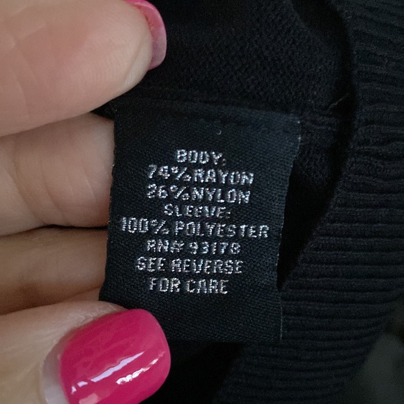 Black sweater with black and white striped sleeves. Great condition. - Picture 6 of 7